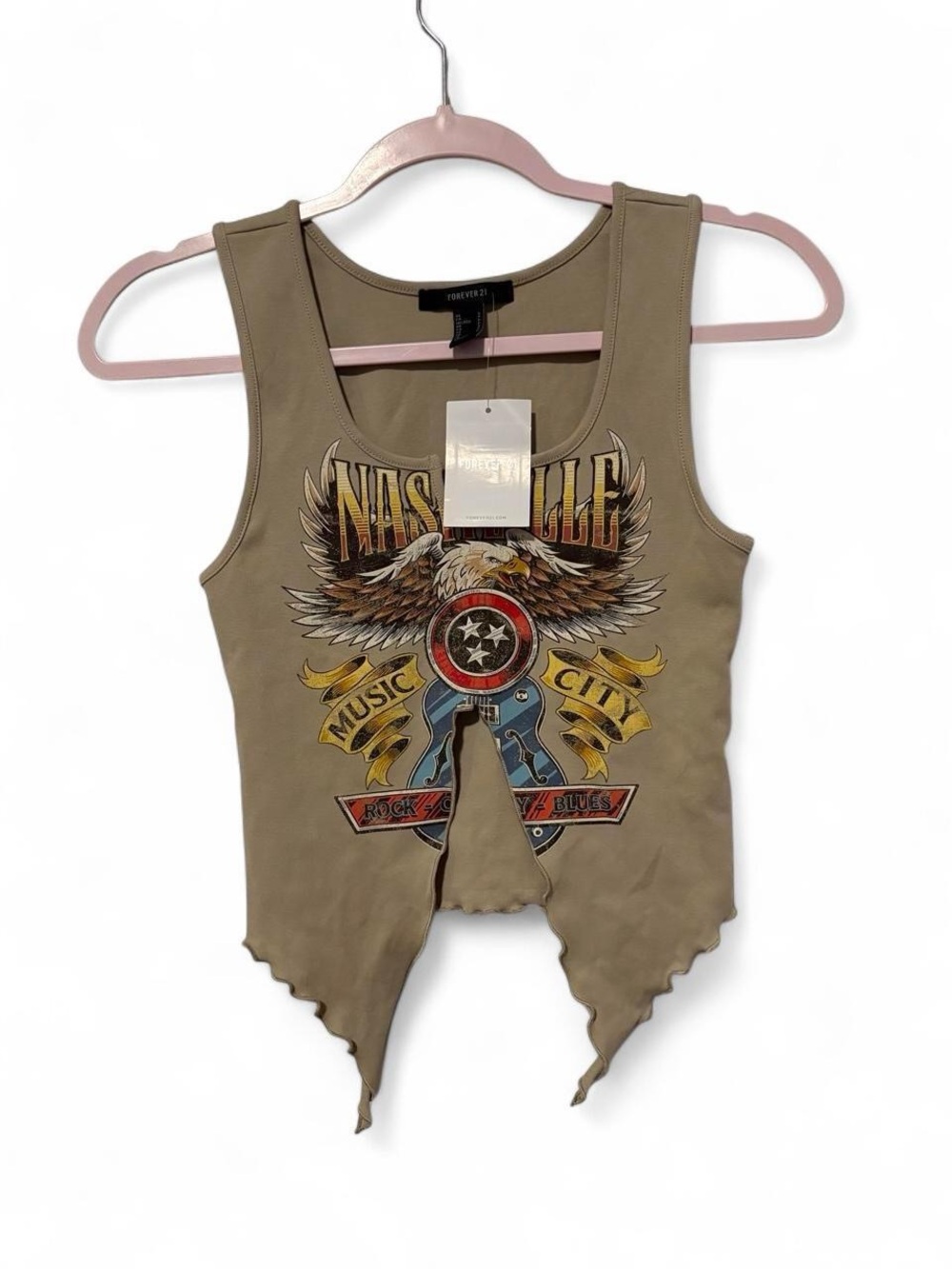 NWT Forever 21 tan tank top with Nashville graphic size S